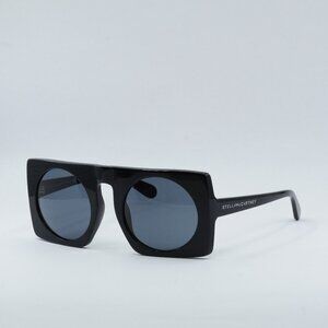 Stella McCartney SC40017I 01A Sunglasses Black Round Frame, Smoke Lenses